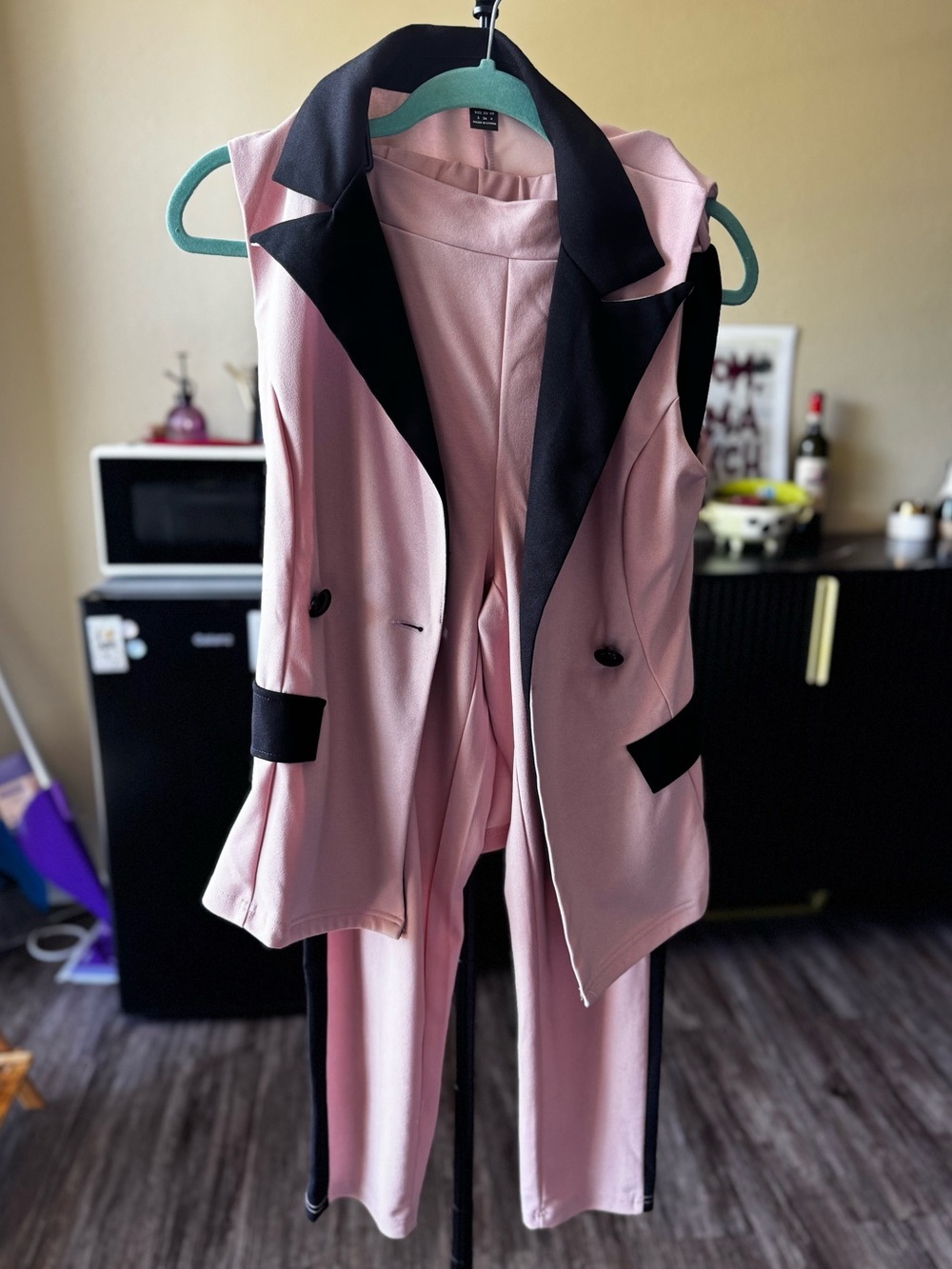 Sleeveless Pink & Black Tailored Vest and Pants Set